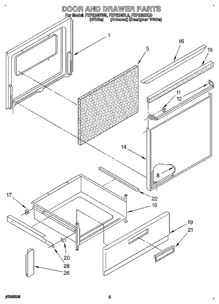 DOOR AND DRAWER Diagram and Parts List for FEP330BL0  Roper Range