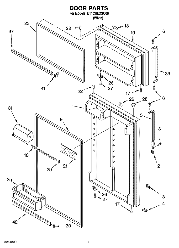 DOOR PARTS Diagram and Parts List for ET1CHEXSQ00  Whirlpool Refrigerator