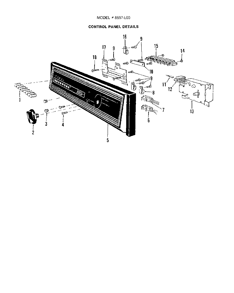 CONTROL PANEL Diagram and Parts List for 8597L00  Roper Dishwasher