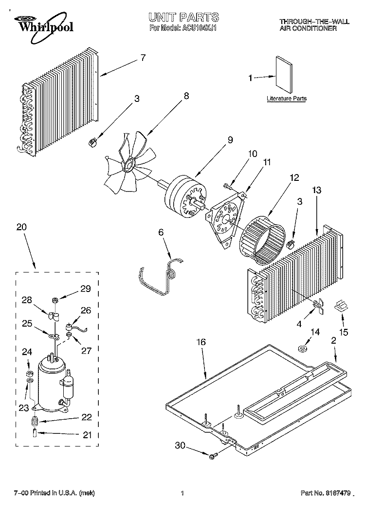 SECTION Diagram and Parts List for ACU104XJ1  Whirlpool Air Conditioner