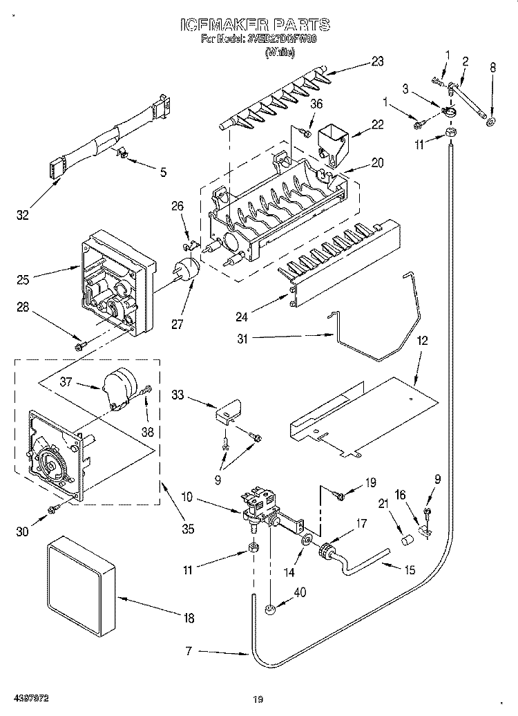 ICEMAKER, LIT/OPTIONAL Diagram and Parts List for 3VED27DQFW00  Whirlpool Refrigerator