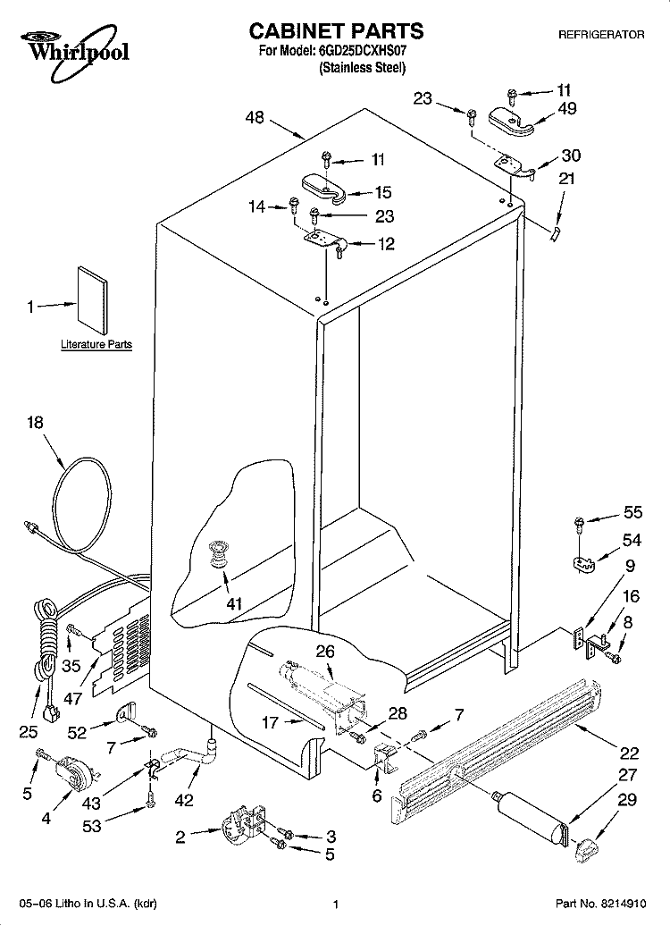CABINET PARTS Diagram and Parts List for 6GD25DCXHS07  Whirlpool Refrigerator