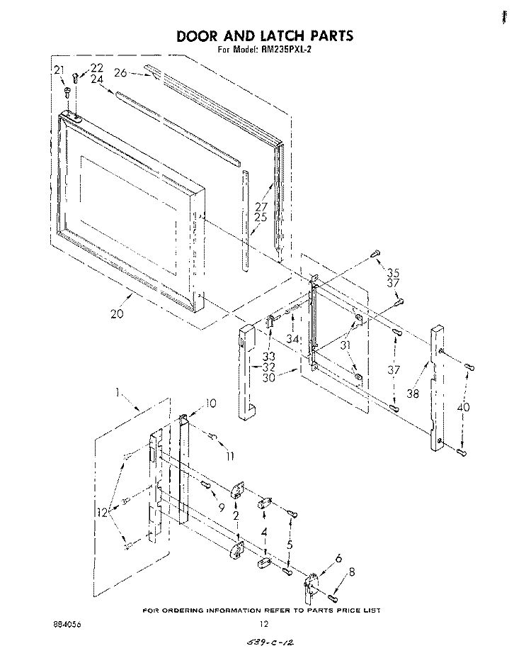 DOOR AND LATCH Diagram and Parts List for RM235PXL2  Whirlpool Microwave Oven Combo