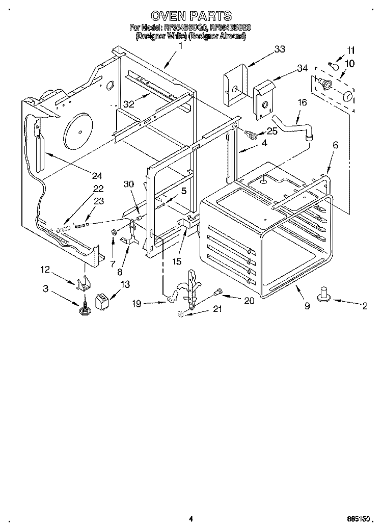 OVEN Diagram and Parts List for RF364BBDZ0  Whirlpool Range