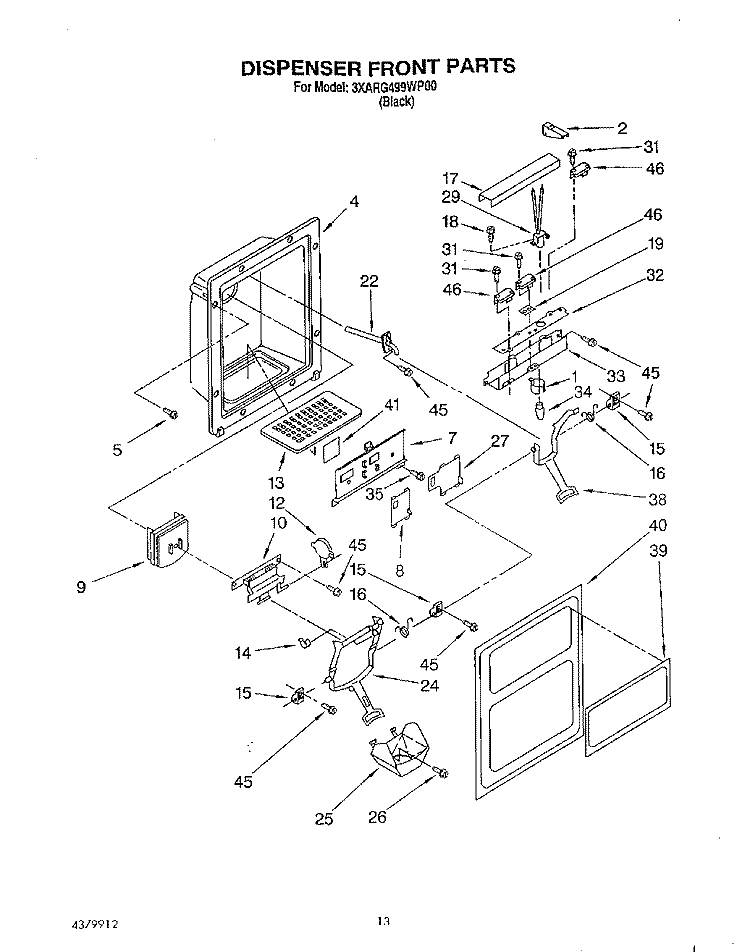 DISPENSER FRONT Diagram and Parts List for 3XARG499WP00  Whirlpool Refrigerator