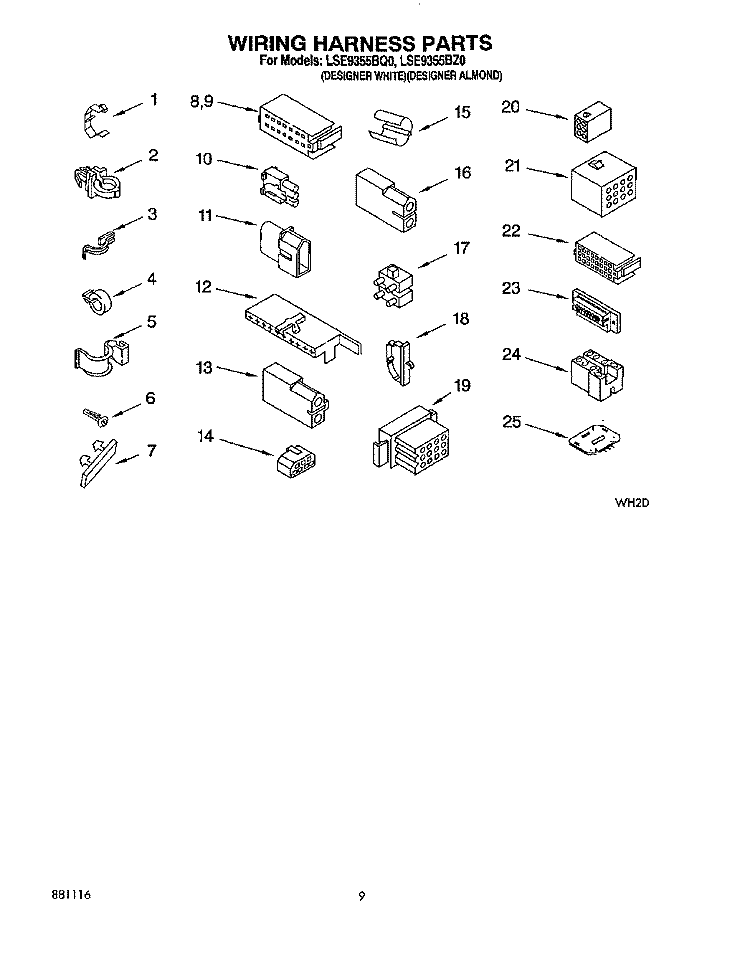 WIRING HARNESS Diagram and Parts List for LSE9355BQ0  Whirlpool Washer