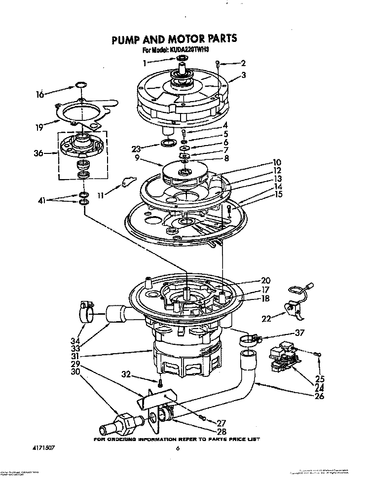 PUMP AND MOTOR Diagram and Parts List for KUDA220TWH3  KitchenAid Dishwasher