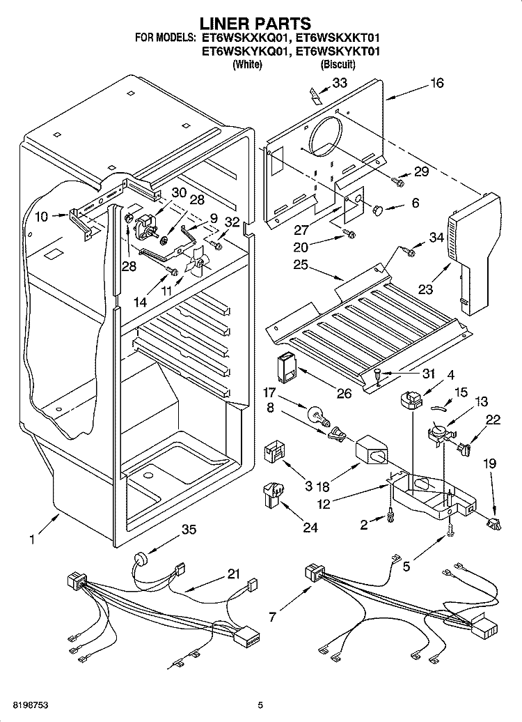 LINER PARTS Diagram and Parts List for ET6WSKYKT01  Whirlpool Refrigerator