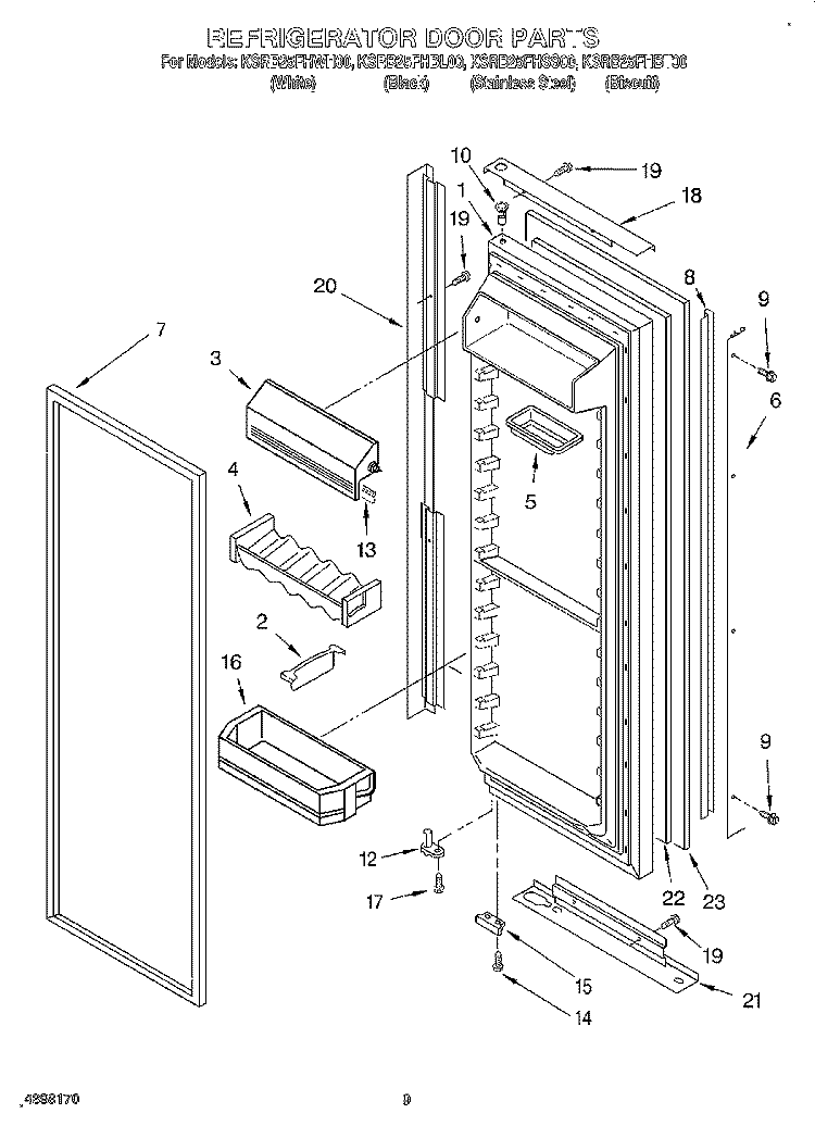 REFRIGERATOR DOOR Diagram and Parts List for KSRB25FHBL00  KitchenAid Refrigerator