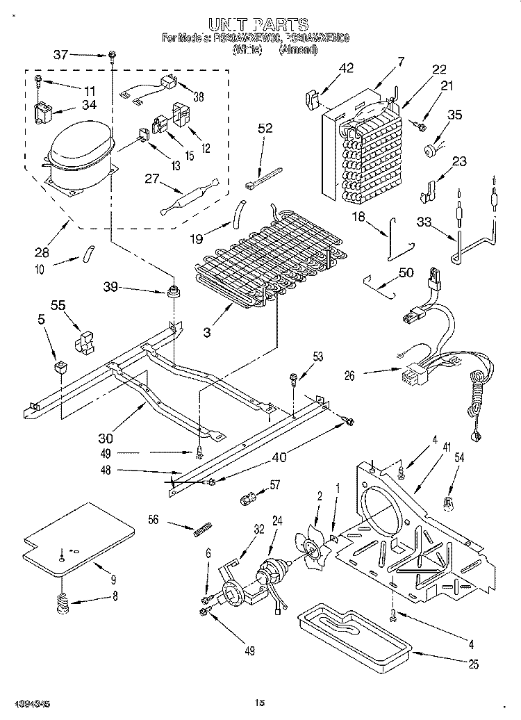 UNIT Diagram and Parts List for RS20AWXEW00  Roper Refrigerator