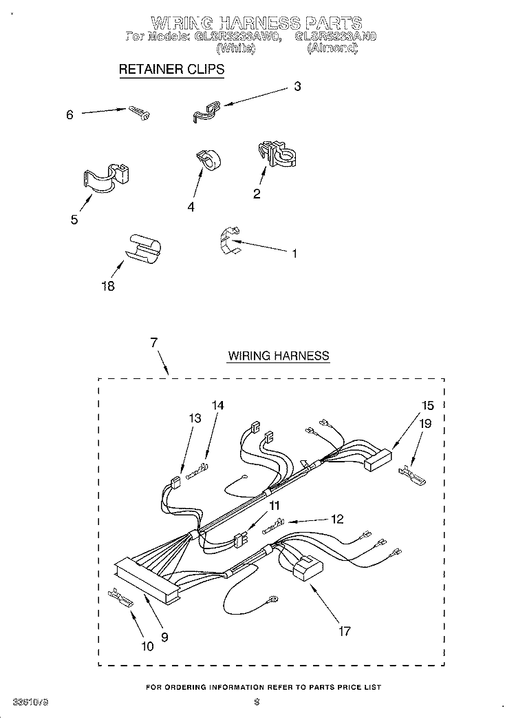 WIRING HARNESS Diagram and Parts List for GLSR5233AW0  Whirlpool Washer