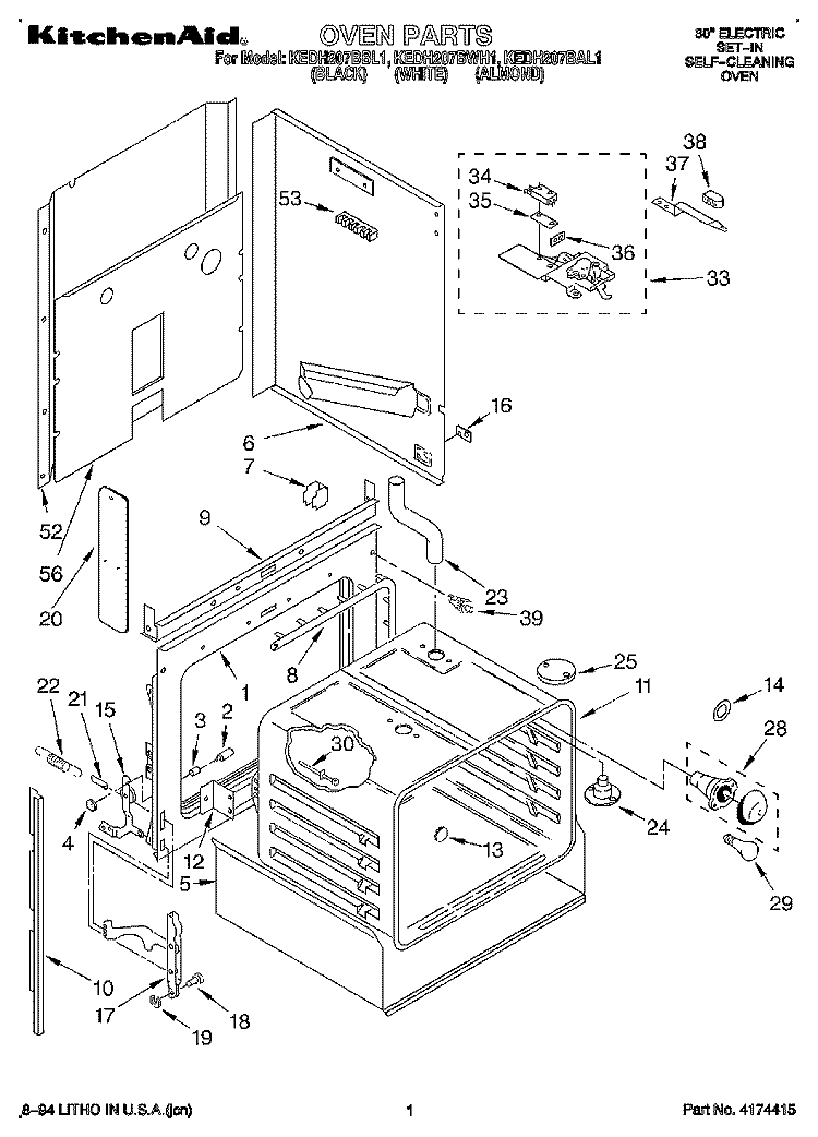 OVEN Diagram and Parts List for KEDH207BAL1  KitchenAid Range