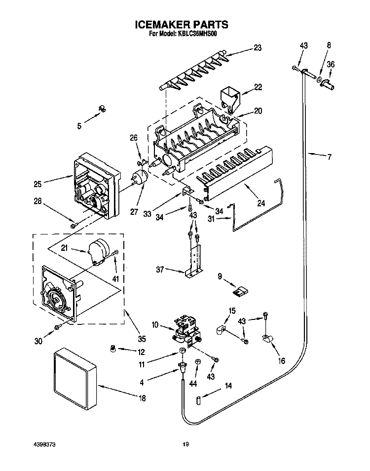 ICEMAKER Diagram and Parts List for KBLC36MHS00  KitchenAid Refrigerator