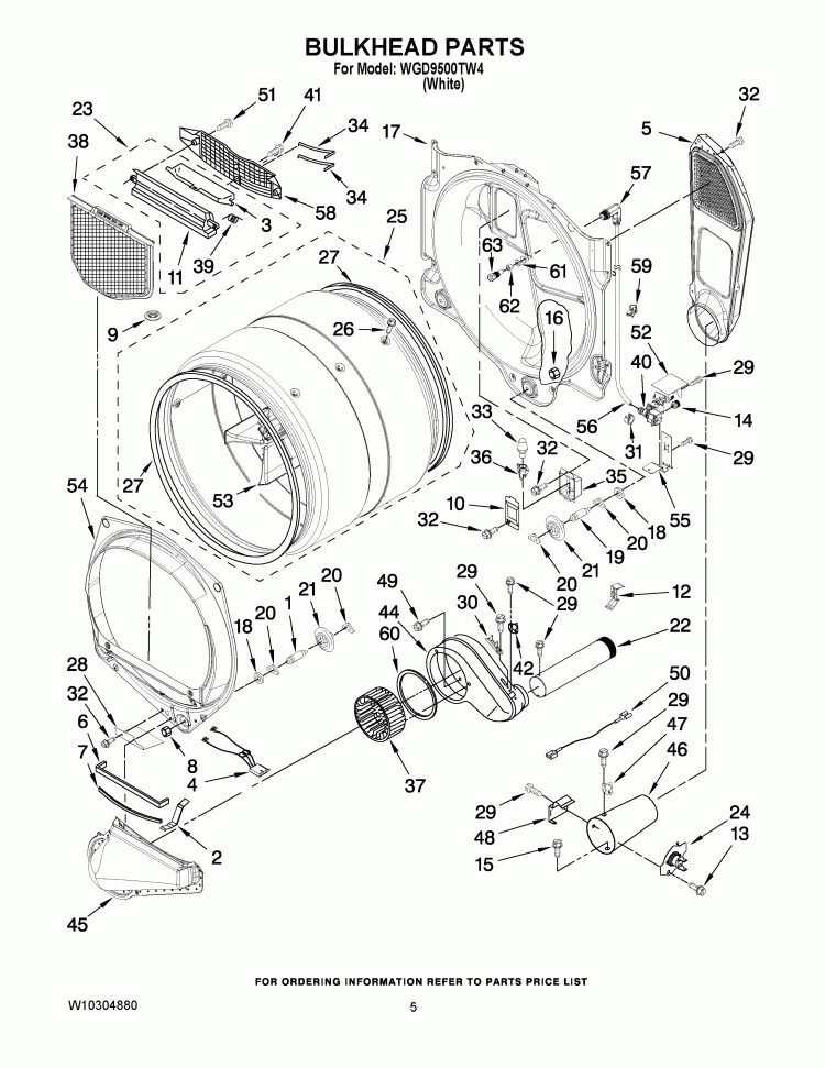 BULKHEAD PARTS Diagram and Parts List for WGD9500TW4  Whirlpool Dryer