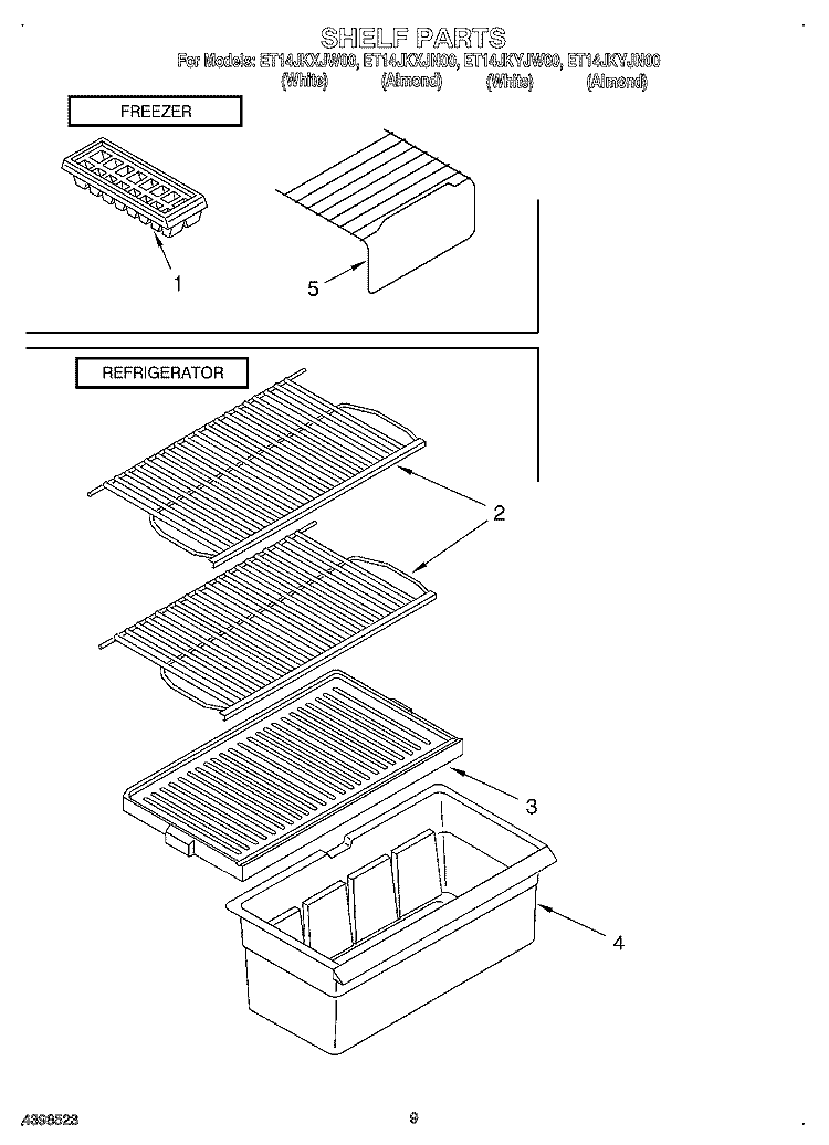 SHELF Diagram and Parts List for ET14JKXJN00  Whirlpool Refrigerator