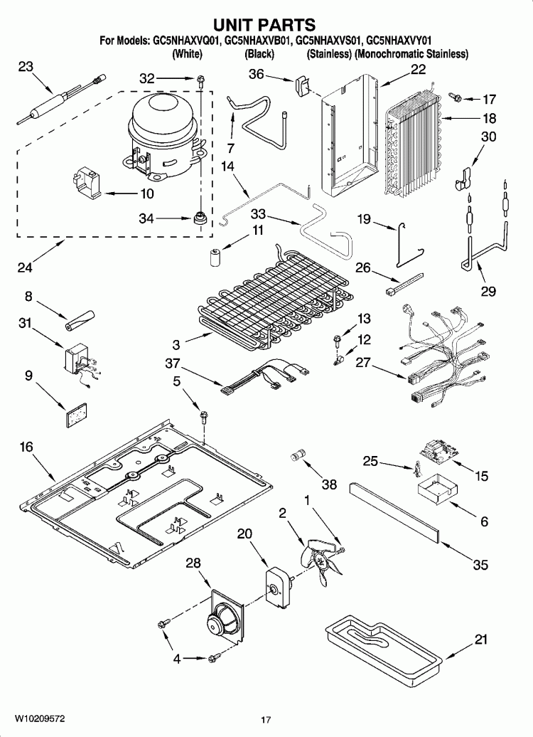 UNIT PARTS Diagram and Parts List for GC5NHAXVB01  Whirlpool Refrigerator