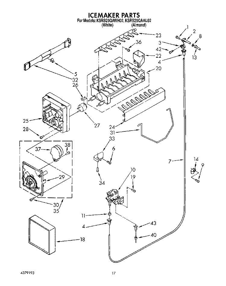 ICEMAKER Diagram and Parts List for KSRS25QAAL02  KitchenAid Refrigerator