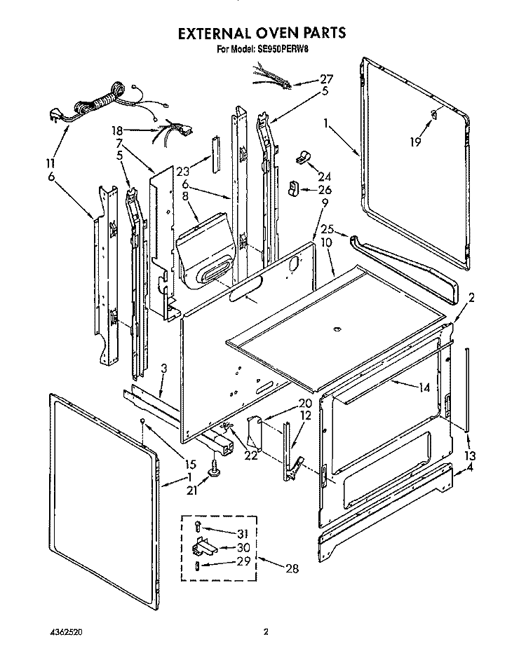 EXTERNAL OVEN Diagram and Parts List for SE950PERW8  Whirlpool Range