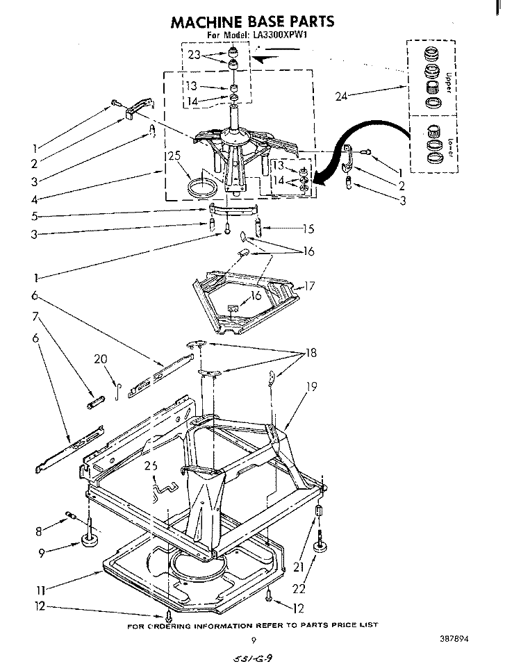 MACHINE BASE Diagram and Parts List for LA3300XPW1  Whirlpool Washer