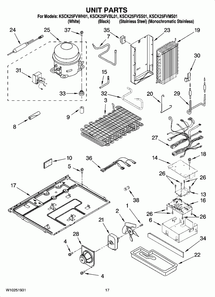 UNIT PARTS Diagram and Parts List for KSCK25FVWH01  KitchenAid Refrigerator