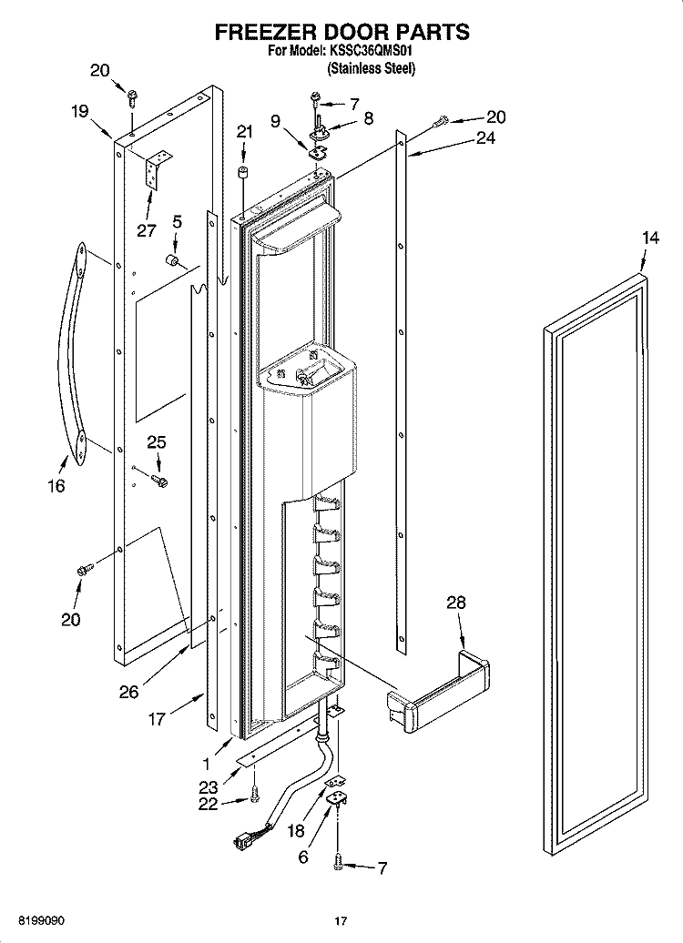 FREEZER DOOR PARTS Diagram and Parts List for KSSC36QMS01  KitchenAid Refrigerator