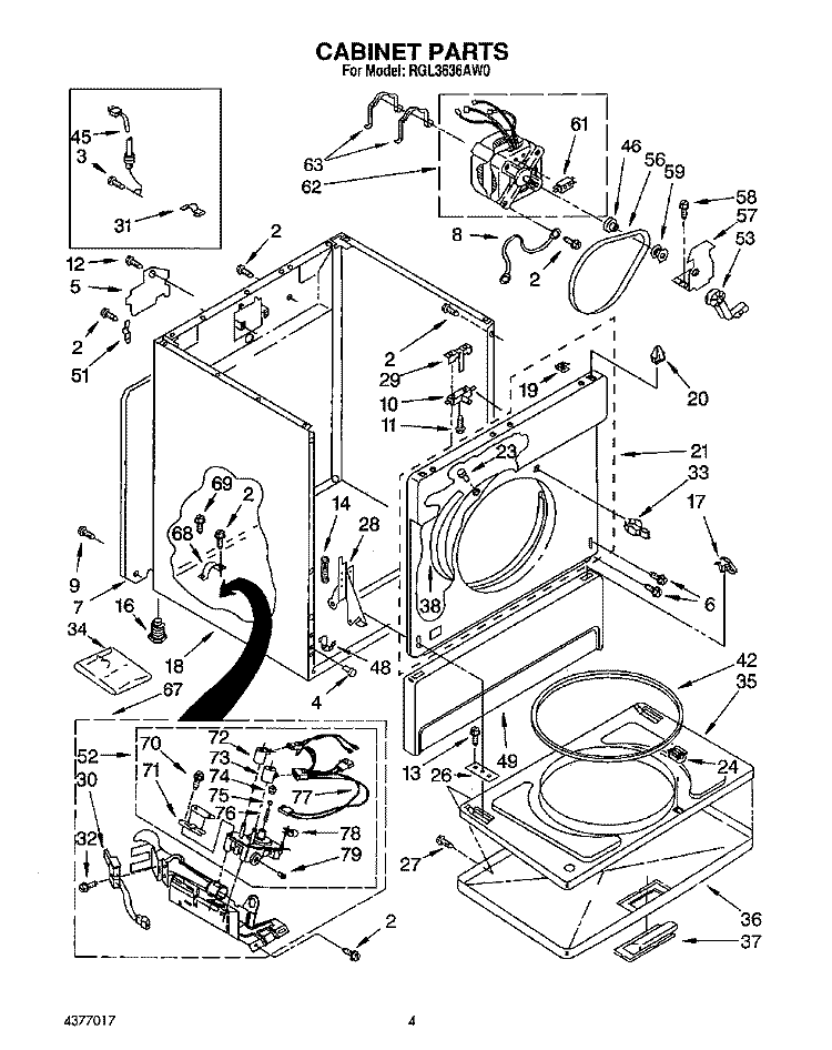 CABINET Diagram and Parts List for RGL5646AW0  Roper Dryer