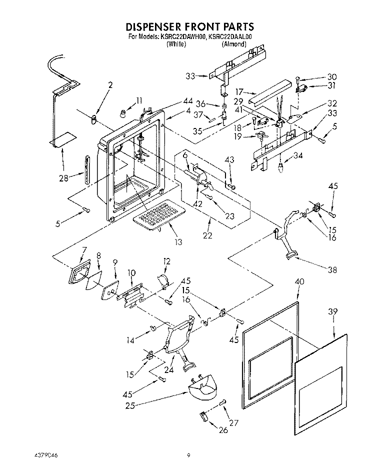 DISPENSER FRONT Diagram and Parts List for KSRC22DAAL00  KitchenAid Refrigerator