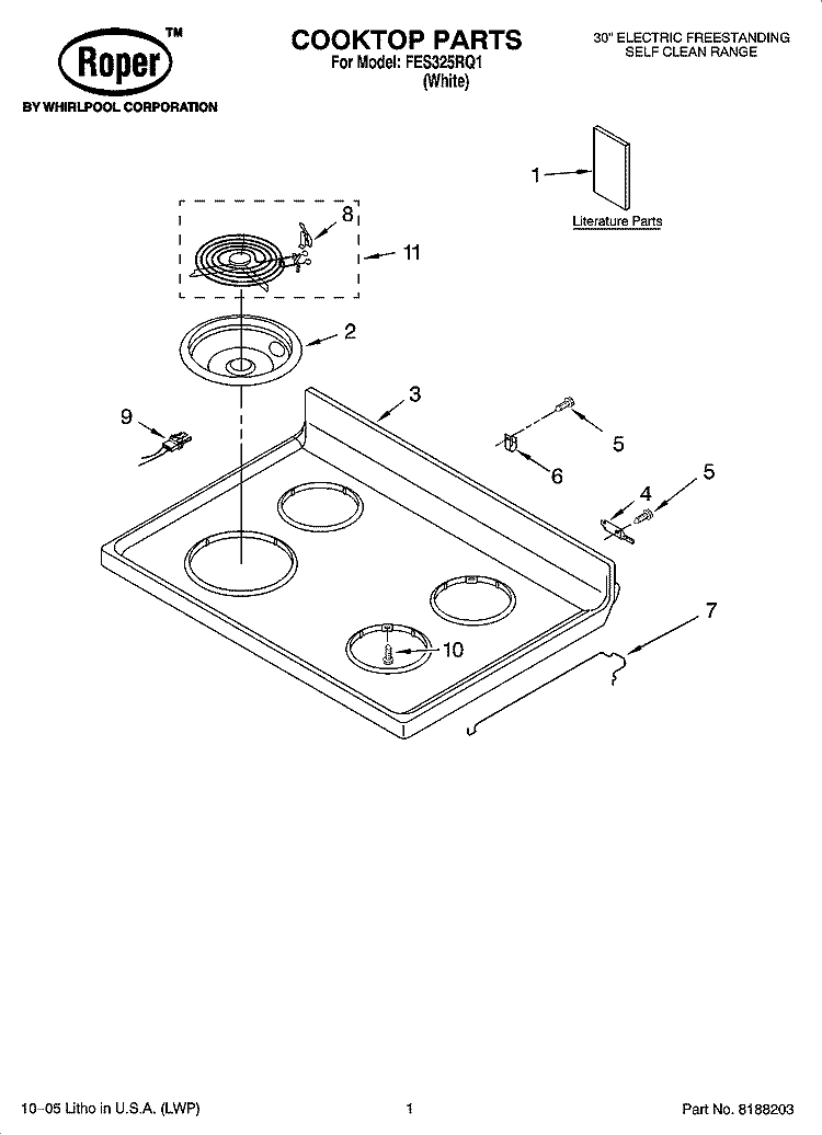 COOKTOP PARTS Diagram and Parts List for FES325RQ1  Roper Range