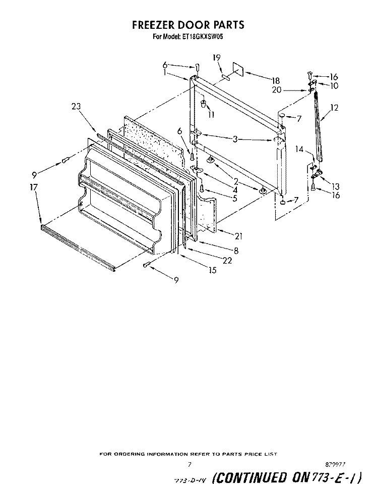 FREEZER DOOR Diagram and Parts List for ET18GKXSW05  Whirlpool Refrigerator