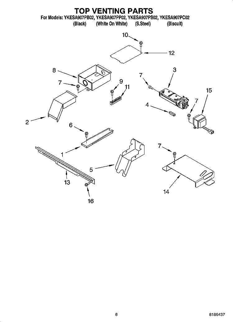 TOP VENTING PARTS, OPTIONAL PARTS Diagram and Parts List for YKESA907PS02  KitchenAid Range