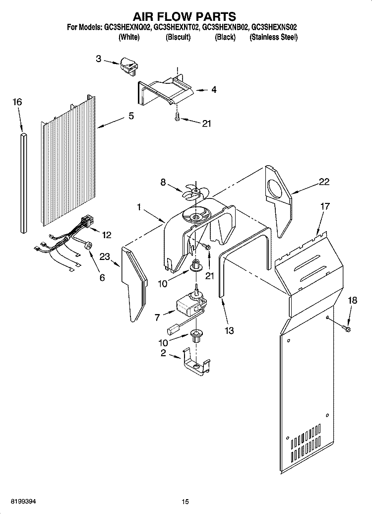 AIR FLOW PARTS Diagram and Parts List for GC3SHEXNT02  Whirlpool Refrigerator