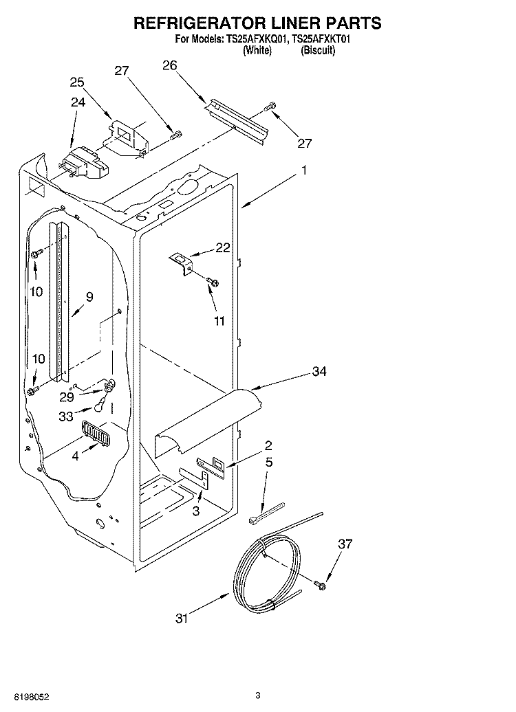 REFRIGERATOR LINER PARTS Diagram and Parts List for TS25AFXKT01  Estate Refrigerator