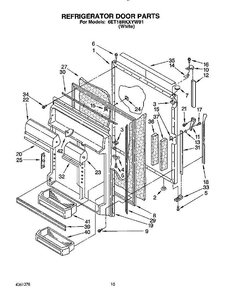 REFRIGERATOR DOOR Diagram and Parts List for 6ET18RKXYW01  Whirlpool Refrigerator