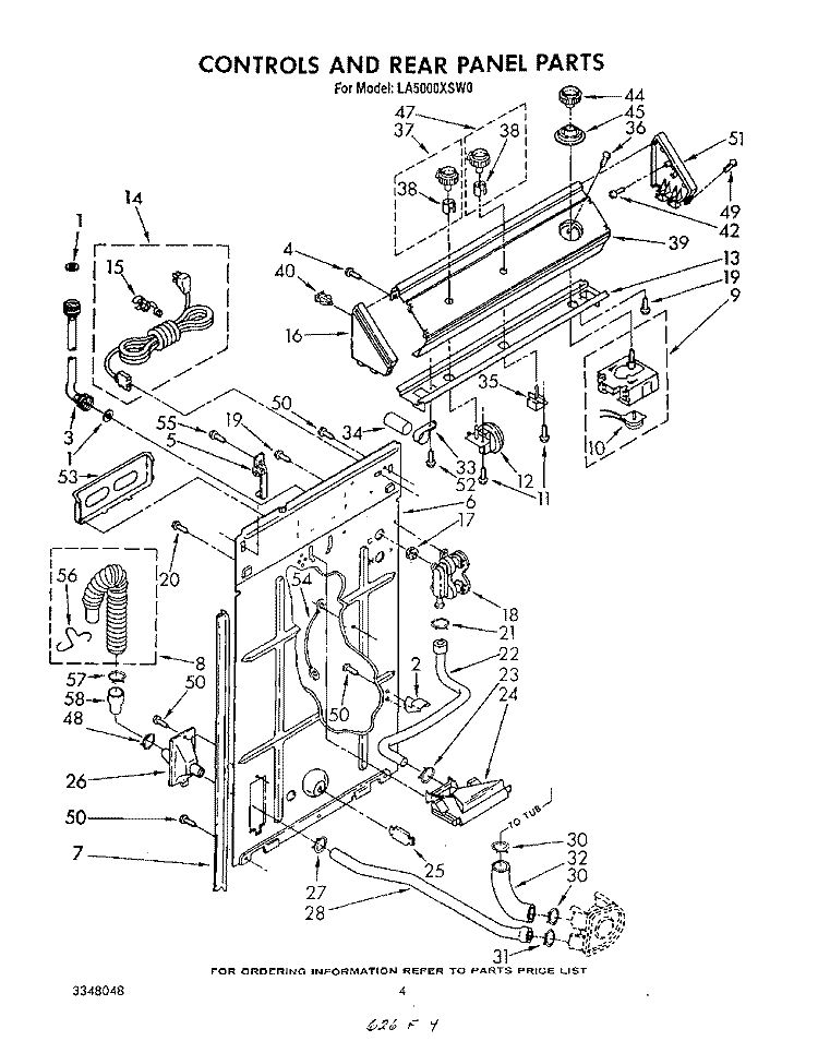 CONTROLS AND REAR PANEL Diagram and Parts List for LA5000XSW0  Whirlpool Washer
