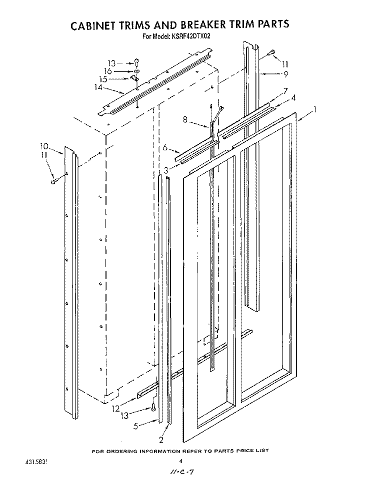 CABINET TRIMS AND BREAKER TRIM Diagram and Parts List for KSRF42DTX02  KitchenAid Refrigerator