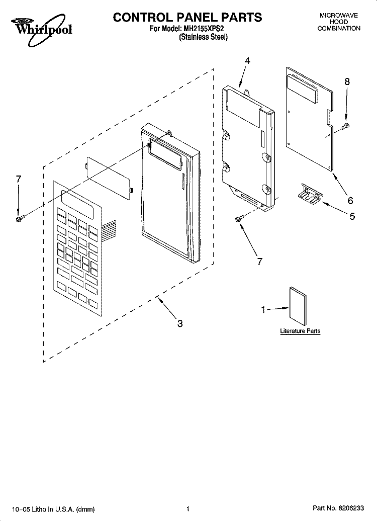 CONTROL PANEL PARTS Diagram and Parts List for MH2155XPS2  Whirlpool Microwave