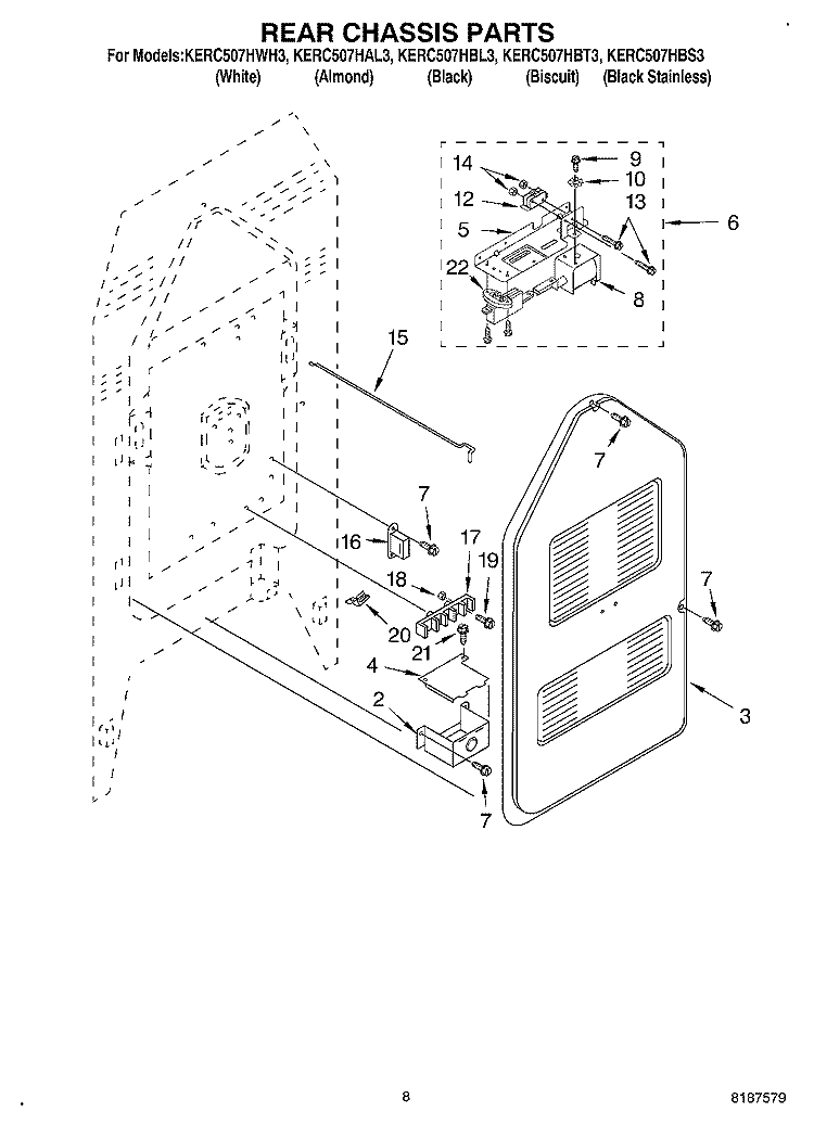 REAR CHASSIS Diagram and Parts List for KERC507HBL3  KitchenAid Range
