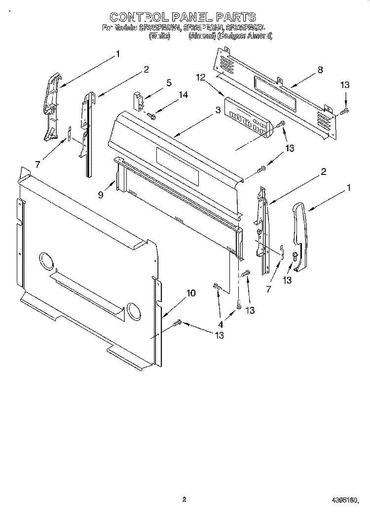 CONTROL PANEL Diagram and Parts List for SF325PEGZ4  Whirlpool Range
