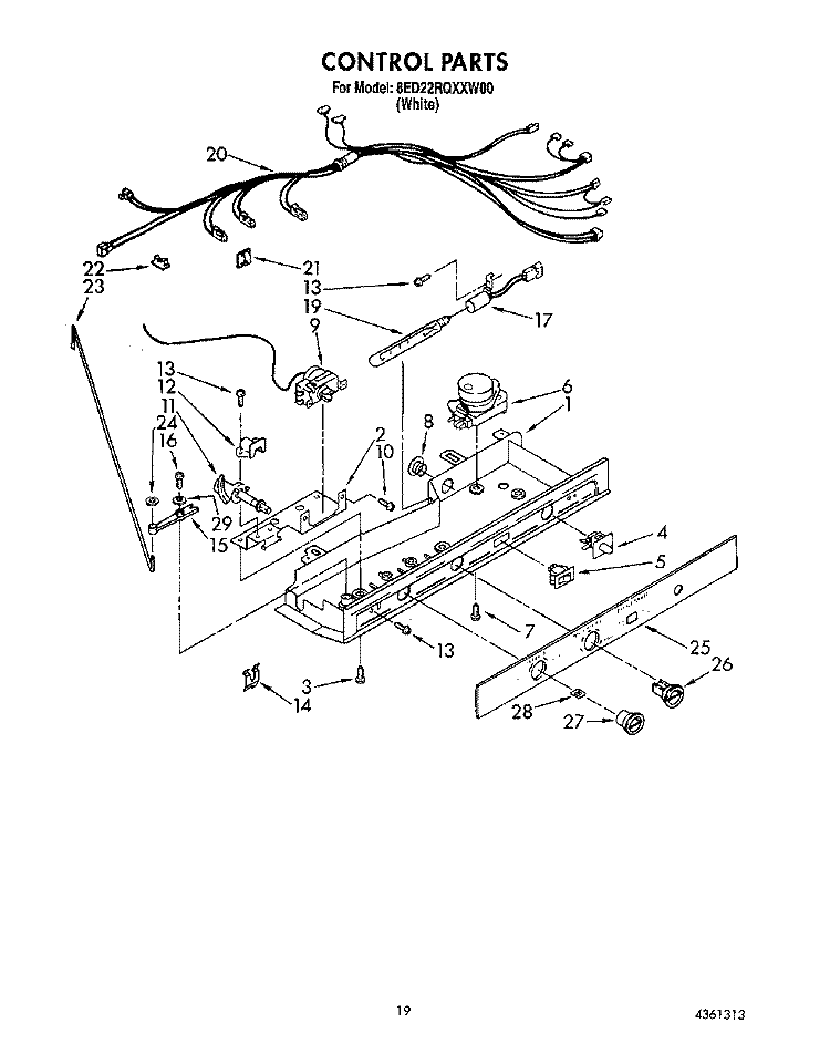 CONTROL Diagram and Parts List for 8ED22RQXXW00  Whirlpool Refrigerator