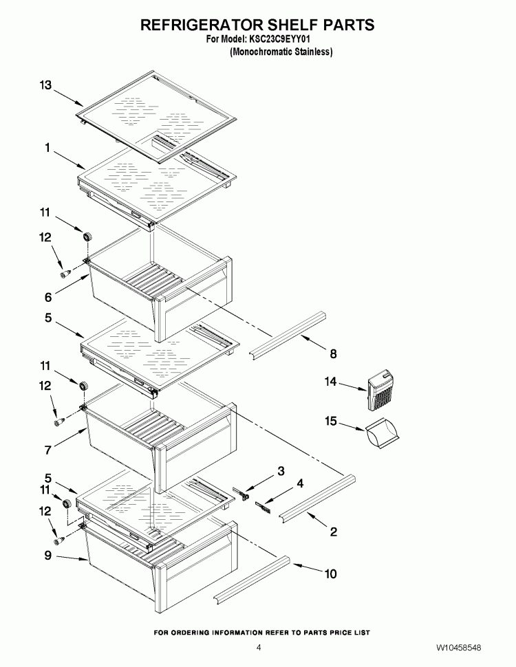 REFRIGERATOR SHELF PARTS Diagram and Parts List for KSC23C9EYY01  KitchenAid Refrigerator