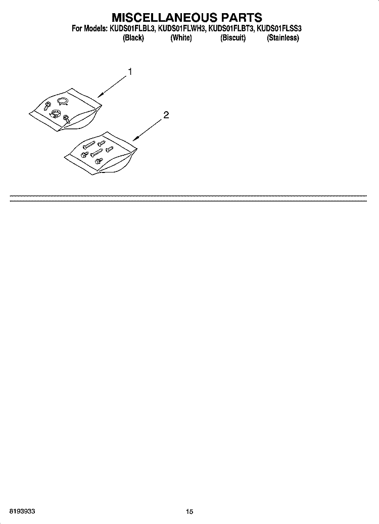 MISCELLANEOUS  PARTS, OPTIONAL PARTS (NOT INCLUDED) Diagram and Parts List for KUDS01FLSS3  KitchenAid Dishwasher