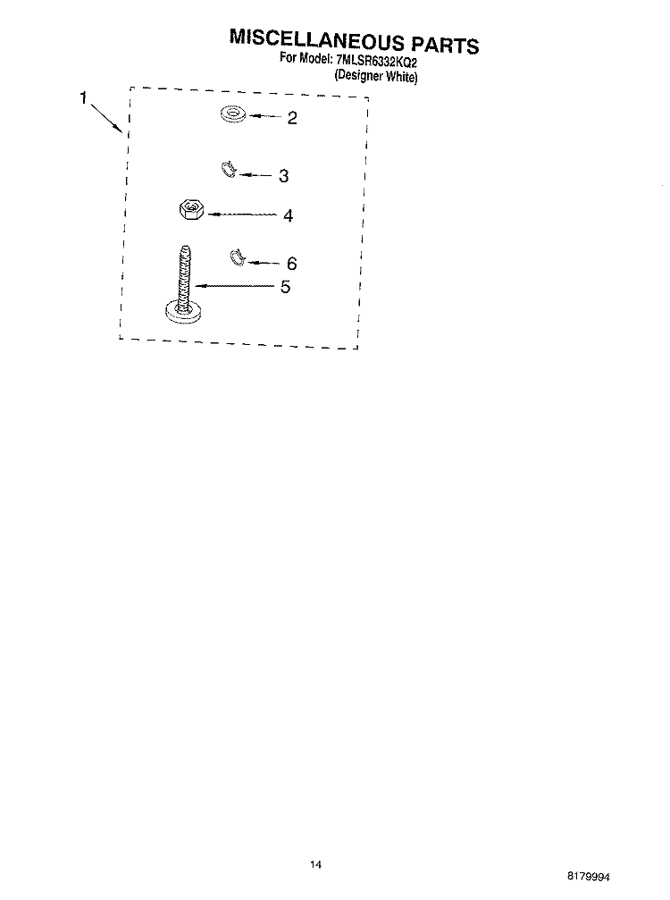 MISCELLANEOUS PARTS OPTIONAL PARTS (NOT INCLUDED) Diagram and Parts List for 7MLSR6332KQ2  Whirlpool Washer