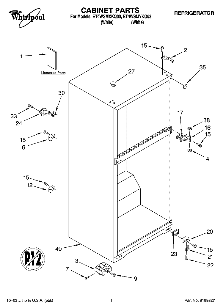 CABINET PARTS Diagram and Parts List for ET4WSMYKQ03  Whirlpool Refrigerator