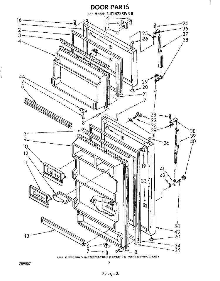 DOOR , LIT/OPTIONAL Diagram and Parts List for EJT142XKWR0  Whirlpool Refrigerator