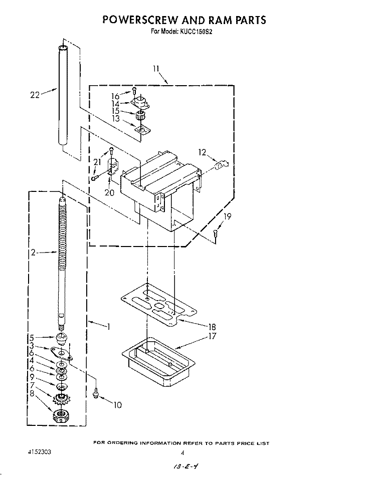 POWER SCREW AND RAM Diagram and Parts List for KUCC150S2  KitchenAid Trash Compactor