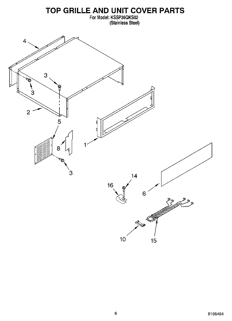TOP GRILLE AND UNIT COVER PARTS Diagram and Parts List for KSSP36QKS02  KitchenAid Refrigerator