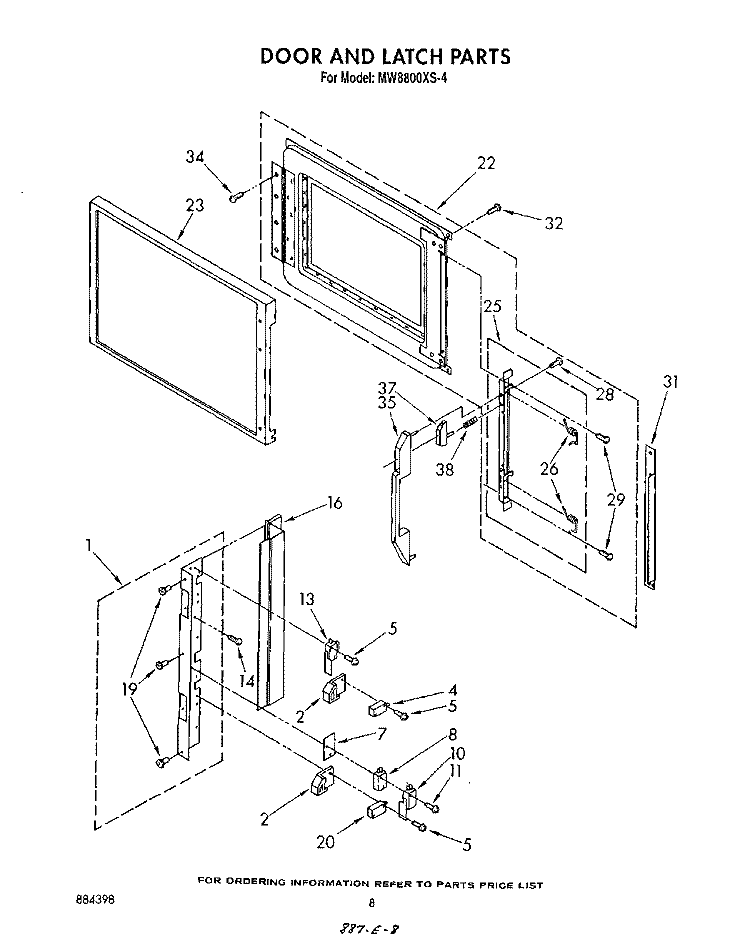DOOR AND LATCH Diagram and Parts List for MW8800XS4  Whirlpool Microwave