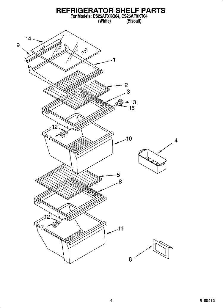 REFRIGERATOR SHELF PARTS Diagram and Parts List for CS25AFXKT04  Crosley Refrigerator