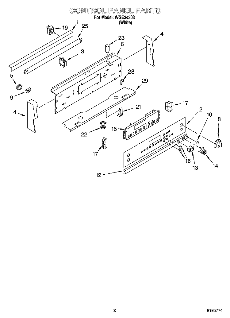 CONTROL PANEL PARTS Diagram and Parts List for WGE34303  Whirlpool Range