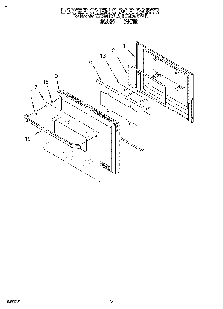 LOWER OVEN DOOR Diagram and Parts List for KEBI241BBL3  KitchenAid Wall Oven